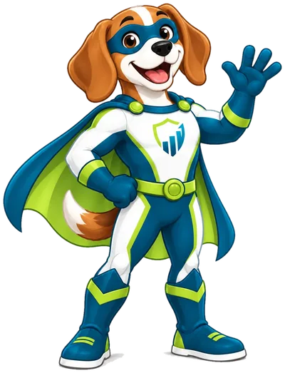 Gizmo, the Web Rescue superhero dog, waving