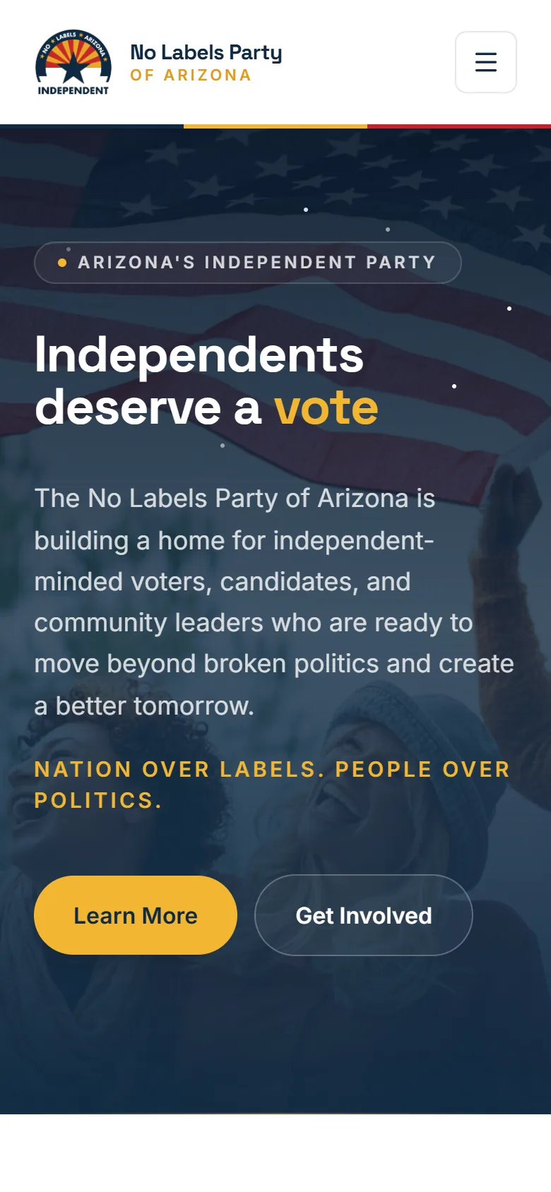 The No Labels Party of Arizona website on a phone