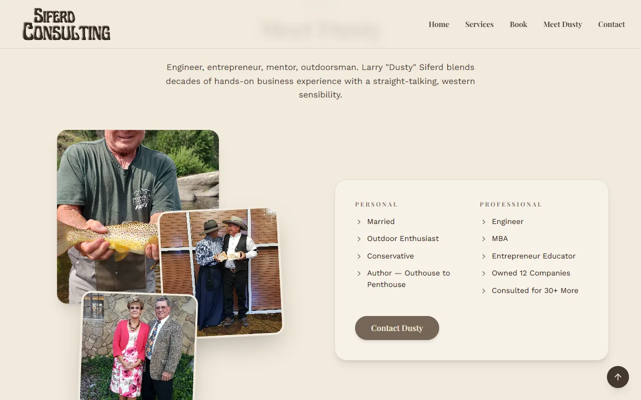 Screenshot of Meet Dusty on siferdconsulting.com